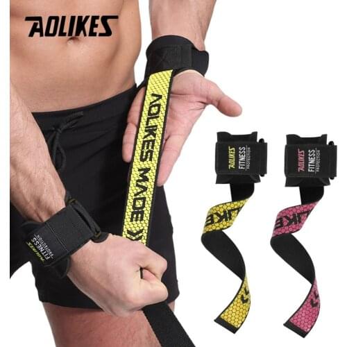AOLIKES 1 Pair Gym Fitness Weight lifting Grip Straps Dumbbell Hand Grips Training Wrist Support Bands for barbell Pull up