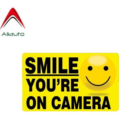 Aliauto Warning Car Sticker Personality SMILE YOU'RE ON CAMERA Decal Accessories PVC for Prius Priora Suzuki Jimny Vw,13cm*8cm