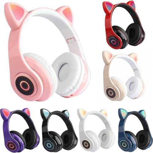 Cat Ears Earphones Wireless Headphones Music Stereo Bluetooth-compatible Headphone With Mic Children Daughter Headset Kid Gifts