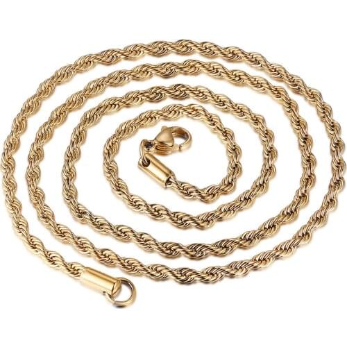 Bling Bling 3mm Hip Hop Basic Necklace Chain 100% Stainless Steel Rope Necklace Chains Mens Jewelry Pendant Necklaces Wholesale