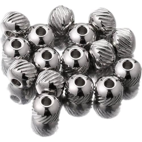 Stainless Steel Grid Tire Beads 4 5 6 7 8mm Round Spacer Loose Beads ForNecklace Charms Bracelet Jewelry Making Wholesale Bead