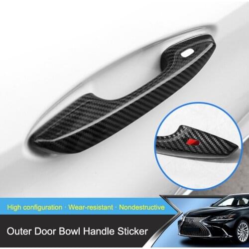 QHCP Car Door Handle Cover Trim Real Carbon Fiber Decorative Sticker For Lexus ES 200 260 300H 2018 Exterior Accessories Styling