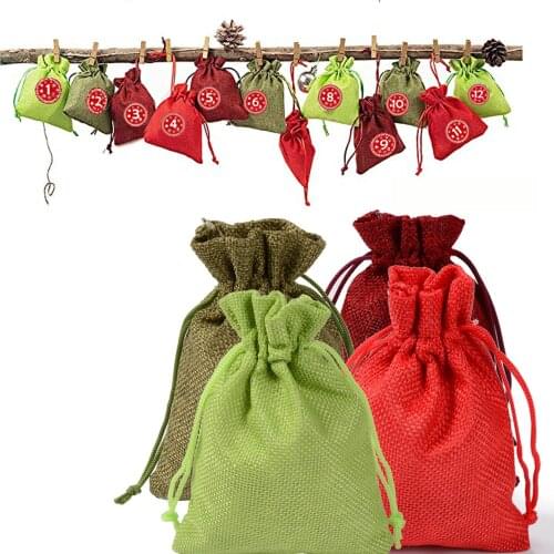 5PCS 20x30cm Jute Burlap Linen Drawstring Bags Christmas Halloween Wedding Birthday Party Candy Chocolate Packaging Bags