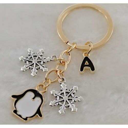Enamel penguin keychain high quality animal penguin keychain A-Z letter keychain jewelry