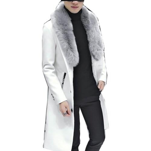 European and American new style Japanese and Korean mens mid-length fur collar winter jacket mens business casual fur coat