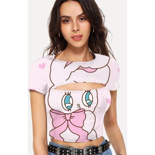 Somepet Animal T shirt Women Rabbit Hollow Out T shirts Lovely Navel Bare Harajuku T-shirts 3d Womens Clothing Summer Printed
