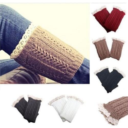 Women Girls Winter Leg Warmers Down Boot Cuffs Lace Trim Gaiters Boot Socks Crochet Leg Warmers Short Knit Leg Warmers 852511