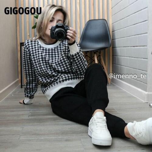 GIGOGOU Jacquard Knit Women 2 Piece Sets Winter Warm Sweater Tracksuits Long Pant Fashion Two Piece Sets Ladies Outfits Clothing