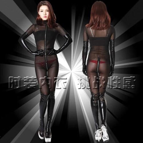 Hot Sexy Women Mesh Body Suit Black See Through Teddy Bodysuit Lingerie Catsuit Sexy Pantyhose For Women Dance Wear
