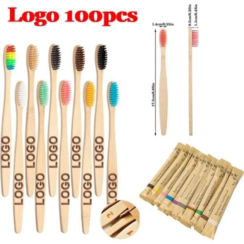 Customized Logo 100Pcs Bamboo Toothbrushes For Kids Adults Eco-Friendly Products Biodegradable Resuable Wooden Soft Tooth Brush