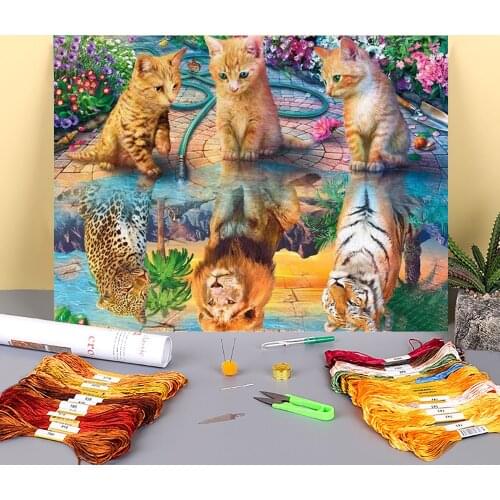 Animal Cat DIY 11CT Cross Stitch Embroidery Kits Craft Needlework Set Cotton Thread Printed Canvas New Design For Living Room