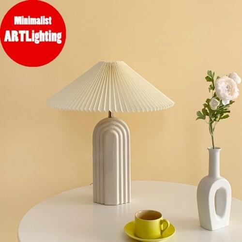 Table Lamp-Farmhouse Novelty Design, Cream White Linen Fabric Shade with Green Resin Conchoidal Decor for Living Room Bedroom