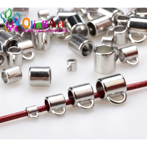 OlingArt 20pcs/lot Hole 2/4/5/6mm Silver color Pendant charm Clip Clasp Bail Beads for Leather Rope DIY Necklace Jewelry Making