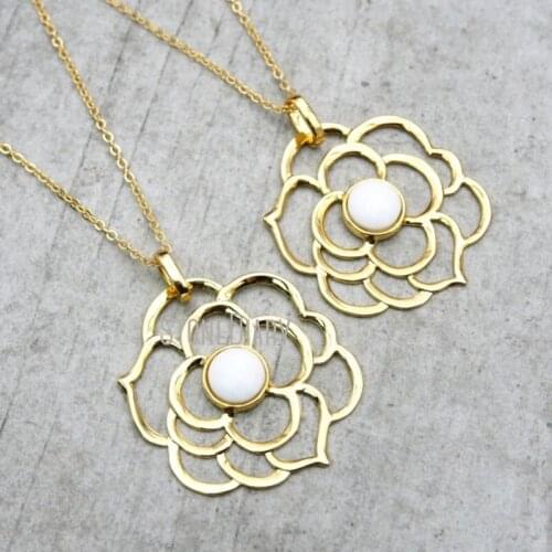 10Pcs New Realease White Ceramic Chains Necklaces Pure Gold Color Faceted Rosa Rugosa Chains Necklaces Sale 18-32inch NM15784