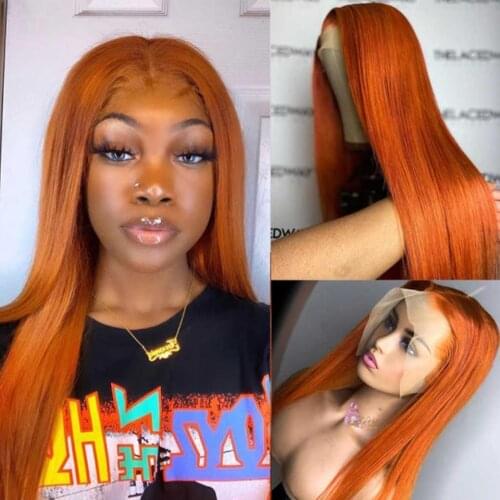 Orange Ginger Color 13x4 Lace Frontal Wigs Pre Plucked Indian Straight Human Hair Wig Remy 4x4 Lace Closure Wig For Black Women