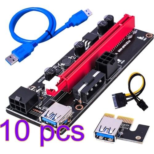 10pcs PCI-E Riser Board 1X to 16X GPU Extender Riser Card PCI-E USB 3.0 GPU Adapter with 6pin Interface, Blue