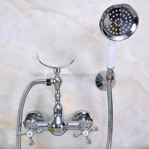 Polished Chrome Wall Mounted Bathroom Faucet Bath Mixer Tap With Hand Shower Head Shower Faucet Kna253