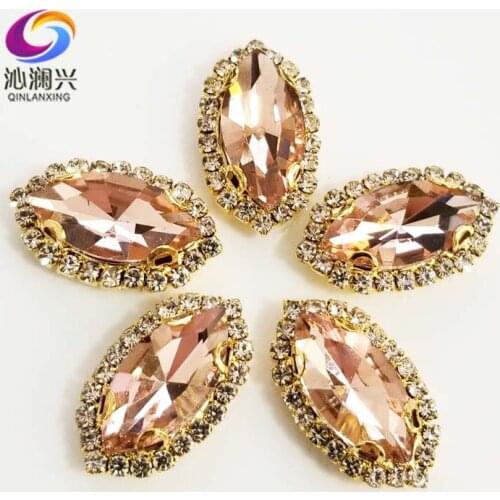 Gold bottom Water red eye shape Top grade Glass Crystal buckle, sew on loose rhinestones for Diy wedding decoration SWEKG08