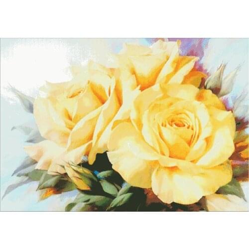 Three-yellow roses cross stitch package big bloom 18ct 14ct 11ct cloth cotton thread embroidery DIY handmade needlework