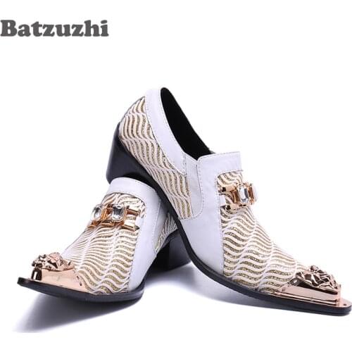 Batzuzhi Men Shoes 6.5cm High Heel Zapatos de Hombre Formal Genuine Leather Men Dress Shoes Pointed White Wedding & Party Shoes