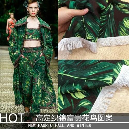 2020 spring and summer fashion fabrics European and American show field tropical jungle big green leaf clothing fabric advanced