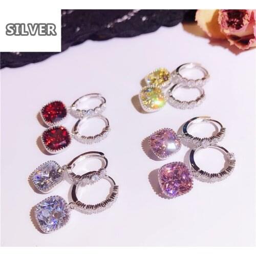 High Quality multicolor AAA zircon square Stud Earrings female elegant Wedding Party gift for Women