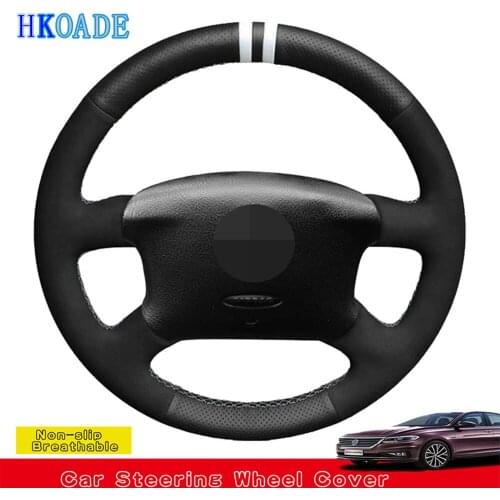 DIY Black Suede Leather Car Accessories Steering Wheel Cover For Volkswagen VW Golf 4 (IV) Passat B5 Passat Variant Sharan Bora