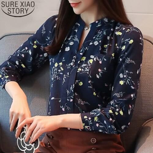 Fashion 7 Colors Print Shirt Women Spring Long Sleeve Shirt Chiffon Blouse Floral Shirt Blouses and Shirts Blusas OL Style Z0001