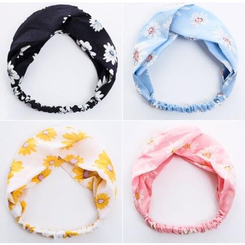 Women Chiffon Cross hair bands Sun flower printing Headband Make up Headwear girls flower Hair Accessories FD29