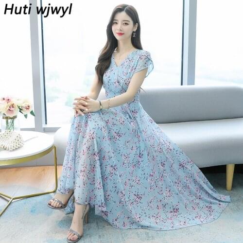 Summer Boho Chiffon Beach Vacation Long Sundress 2021 Vintage White Print Maxi Dress 4XL Plus Size Women Bodycon Party Vestidos