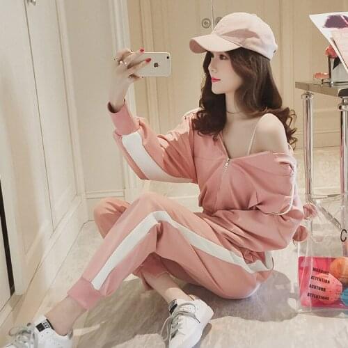 Autumn summer Tracksuit Long Sleeve Stitching Sweatshirts Casual Suit Women Clothing 2 Piece Set Tops+Pants Sporting Suit Female