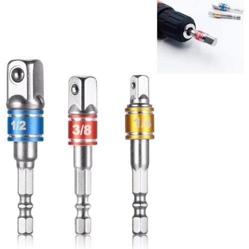 Hot 1Set/3pcs Hex Drill Power Bit Socket Drive Adaptor Exension 1/4" 3/8" 1/2" Socket Bit Adaptor Hex Shank With Fixed Collar Ri