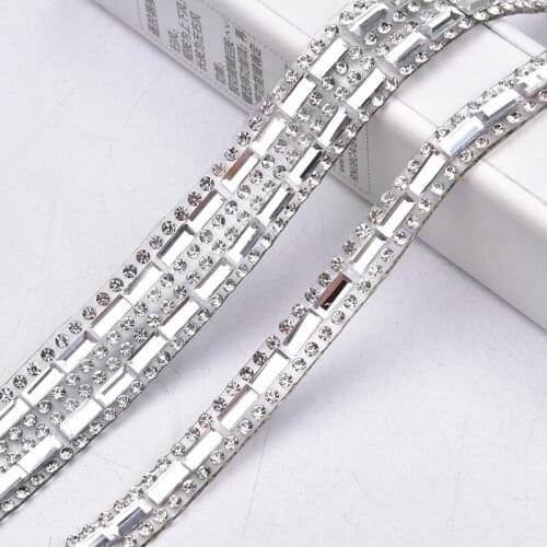 10yards/Lot Hotfix Rhinestone Trim Clear Crystal Stone Wedding Dress Belt Decoration Applique Strass Banding Tape Garment/Bags
