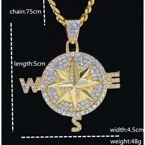 2020Cross Border Exclusive Hiphop Full Color Retaining Compass Necklace Popular Hip Hop Necklace In Europe And America