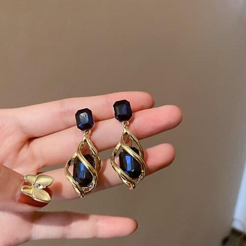 2021 New Luxury Fashion Jewelry Boho Style Blue Crystal Drop Earrings for Womens Gold Color Bridal Earrings Jewelry Gift