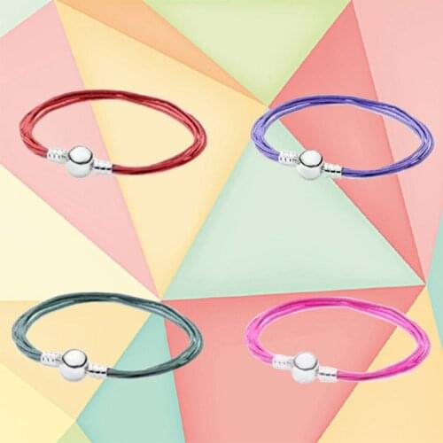 2021 New Style 1:1 High Quality 925 Sterling Silver Blue, Pink, Red DIY Original Bracelet, Ladies Fashion Charm Jewelry Gift