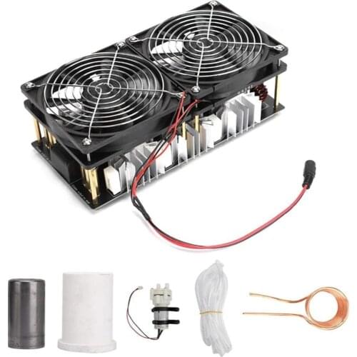 2500W ZVS Induction Heater Module Flyback Driver PCB Heating Board Radiator with Spiral Copper Tube Crucible Water Pump Pipe