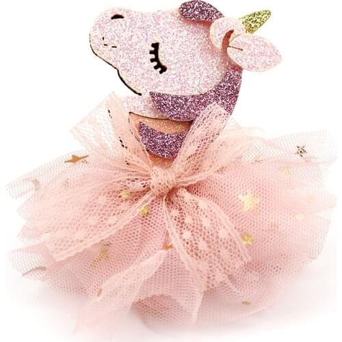 4Pcs 10cm Handmade Cute Shiny Unicorn Bowknot Mesh Skirt Appliques for Crafts Headwear Accessories DIY Hairpin Decor Ornaments