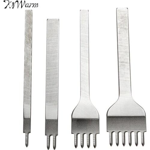 KiWarm 4Pcs/Set 4mm Leather Craft Tools Hole Punches Stitching Punch Tool 1/2/4/6 Prong For Leather Craft Sewing Tools Accessory
