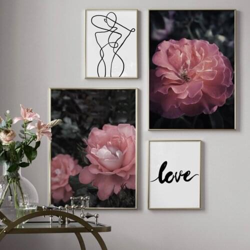 5D Diamond Painting Pink Flower Rose Abstract Lady Line Diamond Mosaic Diamond Embroidery Full Cross Stitch Kits Room Decor Gift