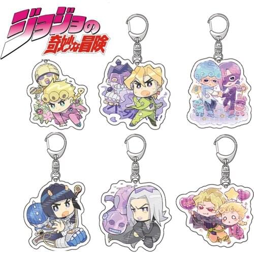 20Pcs/lot Anime JoJos Bizarre Adventure Acrylic Keychain Cute Kujo Jotaro CRAZY DIAMOND Figure Pendant Keyring Jewelry Wholesale