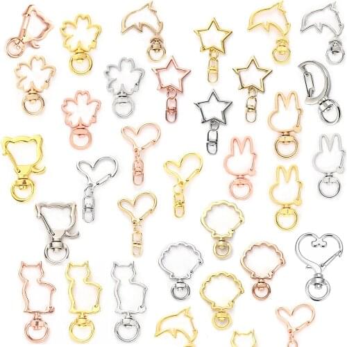 10Pcs Gold Snap Hook Keychain Lobster Clasp Hooks Hollow Heart Animal Key Ring Key Chain For DIY Jewelry Making Accessories