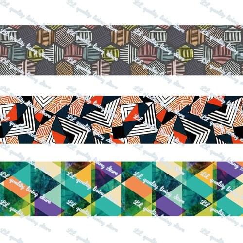 Colored geometric pattern printed grosgrain ribbon fold over elastic printing ribbons DIY hair accessories band 50 yards