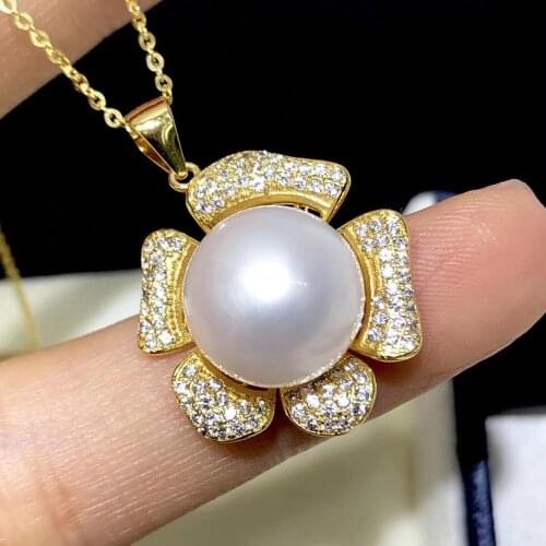 Flower Style 925 Sterling Silver Pendant Base Mountings Findings Parts for Oyster Edison Pearl Coral Jade Beads Stones Crystal