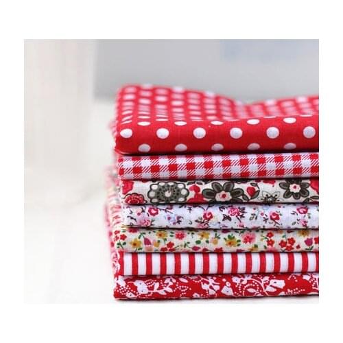 DIY handmade patchwork fabric cloth 25 * 25CM red collection plain cotton cloth group 7pcs/lot
