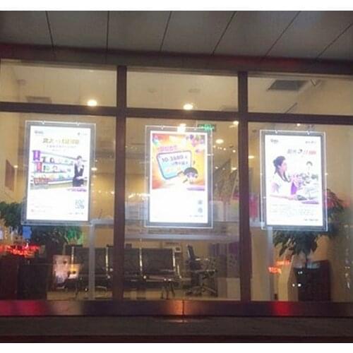 Double Sided A2 Acrylic Poster Frame LED Window Display frames Illuminated Advertising Light Box Viertical Hanging