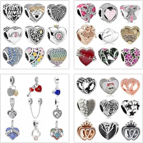 European DIY Letters Hearts Charms Beads Fit Original Pandora Bracelets Necklaces for Women Enamel Jewelry Accessories