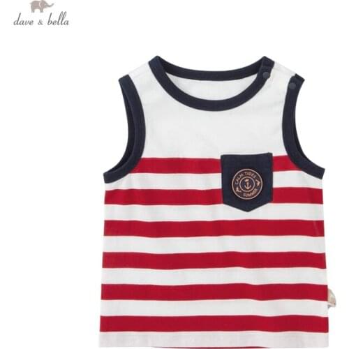 DBC17669 dave bella summer baby boys causal striped print sleeveless T-shirt children tops kids boy fashion tees