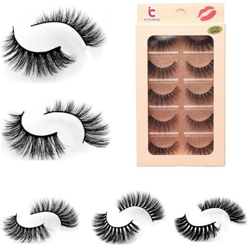 ICYCHEER MINK 3D Lashes Thick Curly Fashion False Eyelash Fake Eyelashes 5 Different Styles 5 Pairs/Pack 100% Siberian Mink Fur