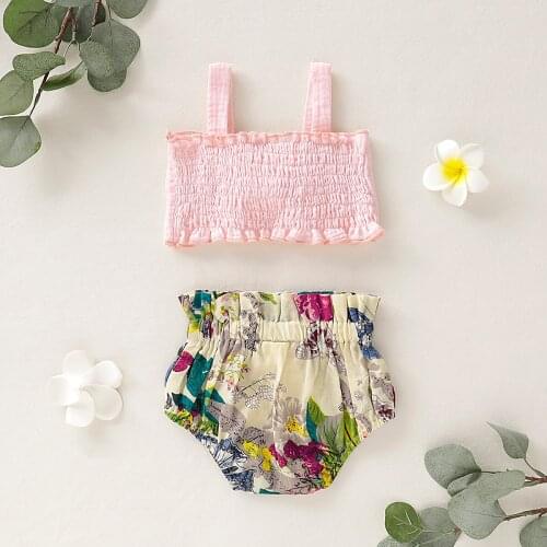 Pudcoco Summer Newborn Baby Girl Clothes Bowknot Strap Crop Tops Flower Print Short Pants 2Pcs Outfits Summer Clothes